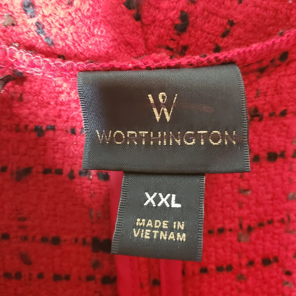 Worthington Womens Blazer Open Front Tweed Red & Black Plus Size XXL Jacket - Picture 4 of 16